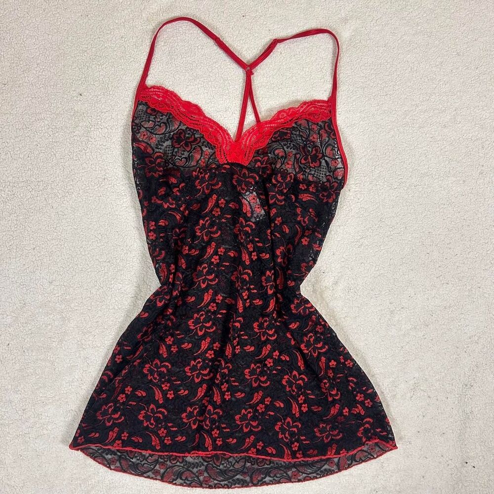 Lina Donatella Red and Black Lace Slip